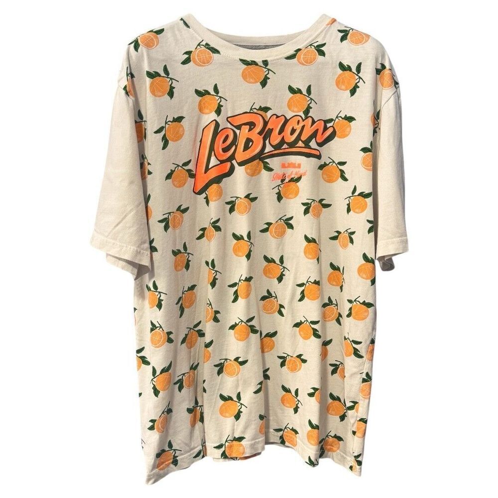 LeBron James T Shirt Nike XXL Peach Tree All Over Print Short Sleeve White